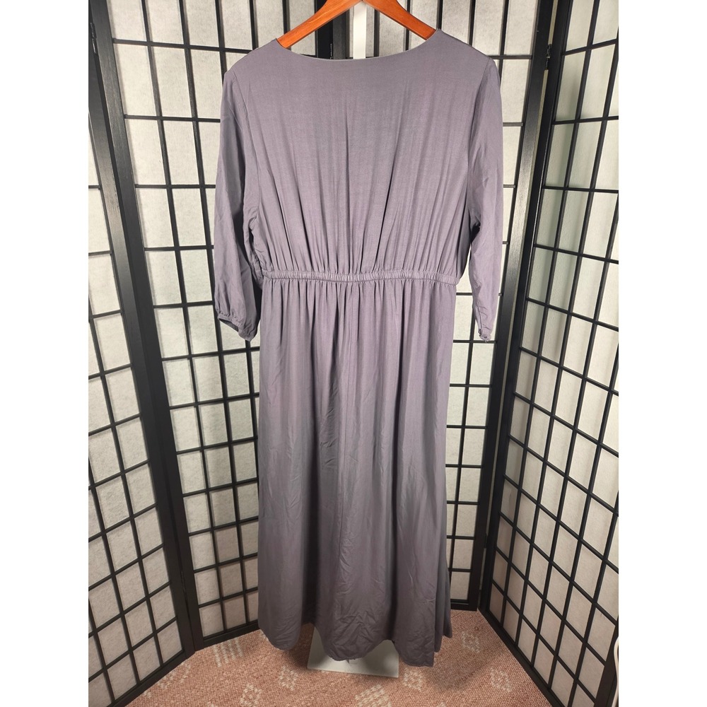 Polagram Purple Floral Embroidered Boho Maxi Dress V-Neck 3/4 Sleeve Large - Picture 8 of 8